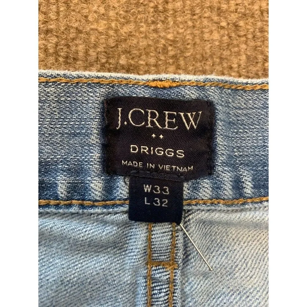 J Crew Driggs Jeans Mens 33X32 Straight Leg Slim Fit Stretch Distressed Denim